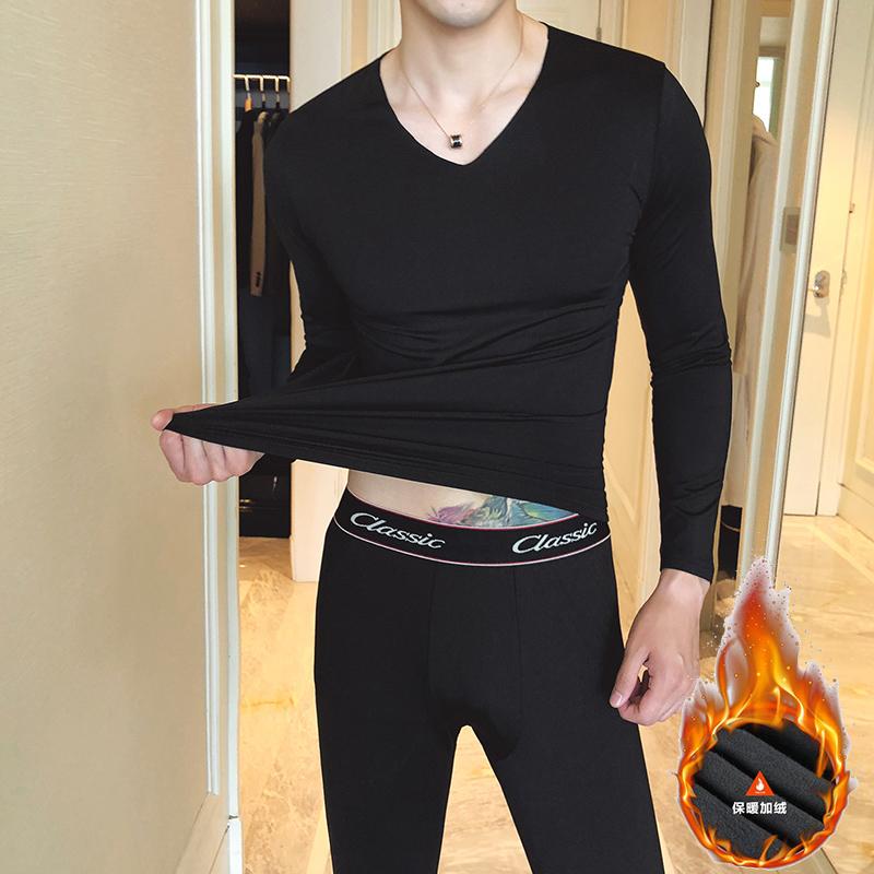 メンズ 秋 冬 サーマル 下着 セット ドイツ ベルベット 恒 温 底 服 ズボン タイトフィット シームレス..