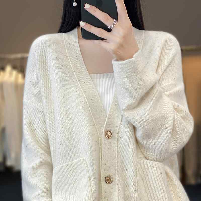 シャツ レディース ニット ウール トップス 100% カーディガン 女性 Vネック ショート ボトム セーター 韓国