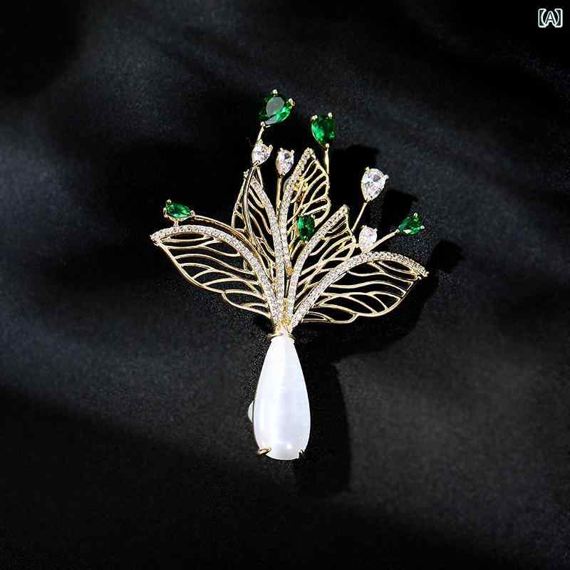 セキュアデポのコート レディース ブローチ おしゃれ スーツ ピン 装飾 ハイエンド ファッション 精巧 個性 センス オパール 花瓶 カーディガン コサージュ｜アングル2