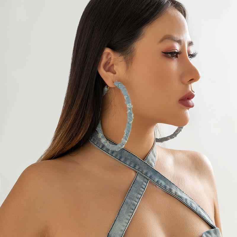 レディース 秋 冬 ピアス おしゃれ デニム フープイヤリング 女性 アメリカ ステージ 次 総会 イヤリング