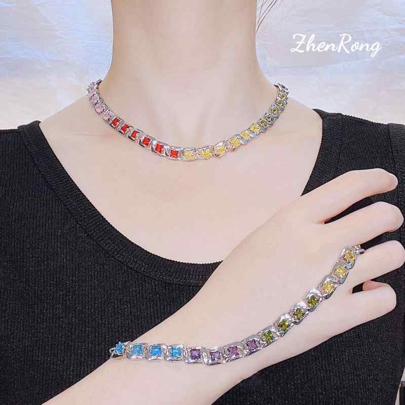 レディース 秋 冬 ブレスレット 若々しい マルチ カラー 鎖骨 ネックレスブレスレット セーター チェーン ジェマ キャンディーカラー ネックレス