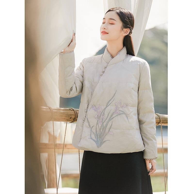 ジャケット レディース 冬 ファッション 小さい ダウン 唐服 上着 綿入り レトロ 文学的 中華風 綿 ショート 瞑想 茶