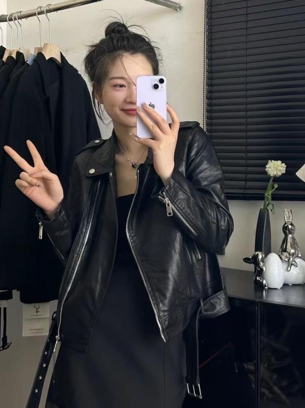 ジャケット 秋 アウター かっこいい レザー 女性 ショート 韓国 ファッション スリム ジッパー オートバイ pu レザー