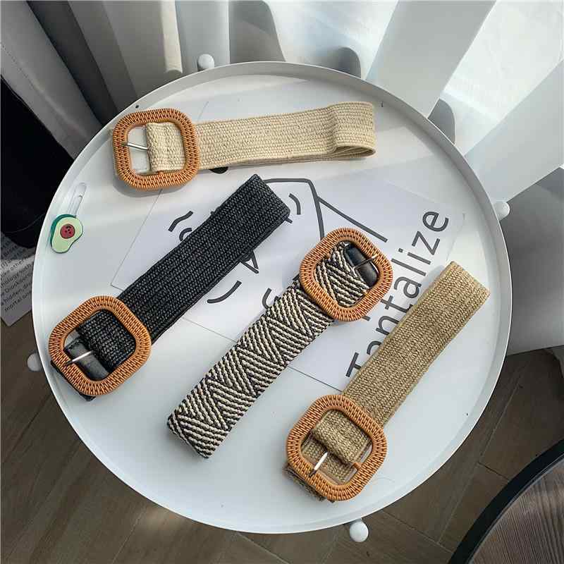 ドレス 韓国 編組 弾性 レトロ ニードル ウッド バックル 装飾 ベルト セーター ウエスト バンド アー..