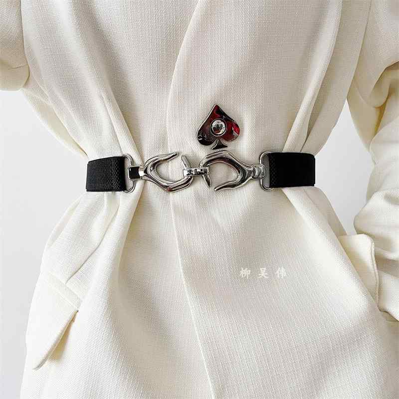 ジャケット ベルト フック ベルト 女性 装飾 ストレッチ 弾性 黒 ウエスト バンド ハイエンド 感覚 スーツ ワイド ウエスト