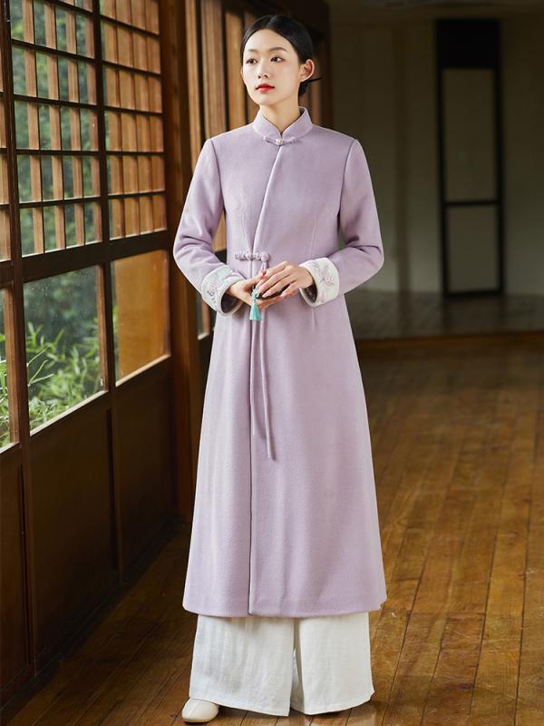 ドレス レディース 秋 冬 ファッション エスニック 中華風 韓服 チャイナ 女性 中華風 レトロ 厚手 紫色 トップス 瞑想 茶師服 婦人服