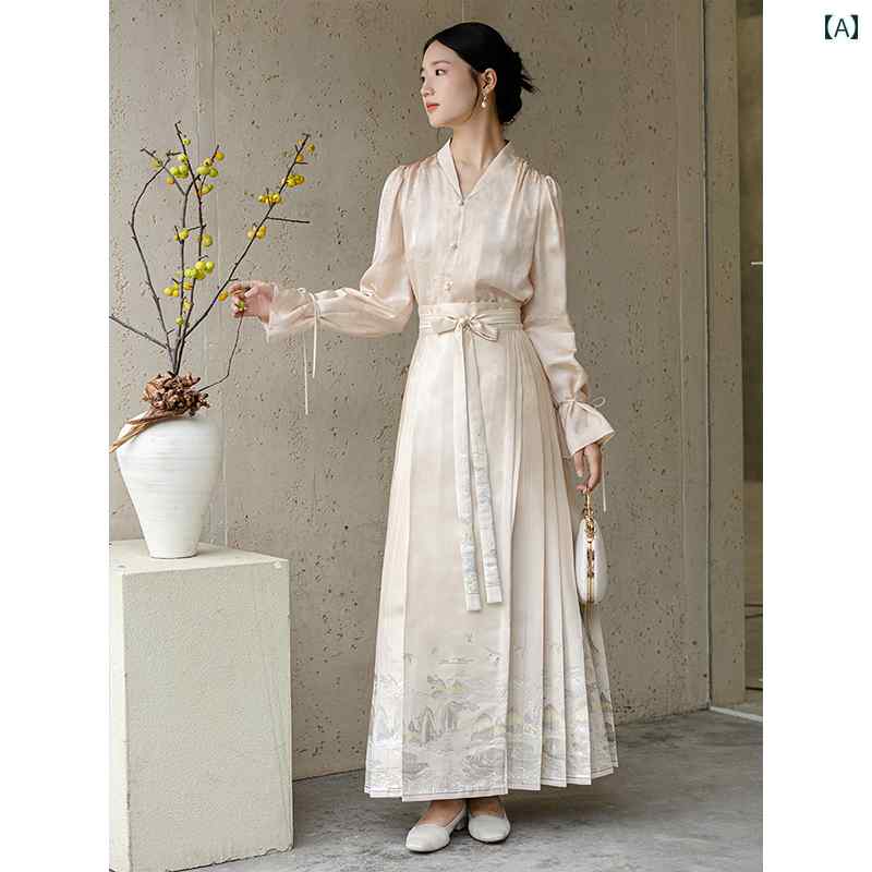 スカート レディース 秋 冬 ファッション エスニック 韓服 中華風 馬顔 トップス スーツ 女性 日常 茶師服 中華風 婦人服