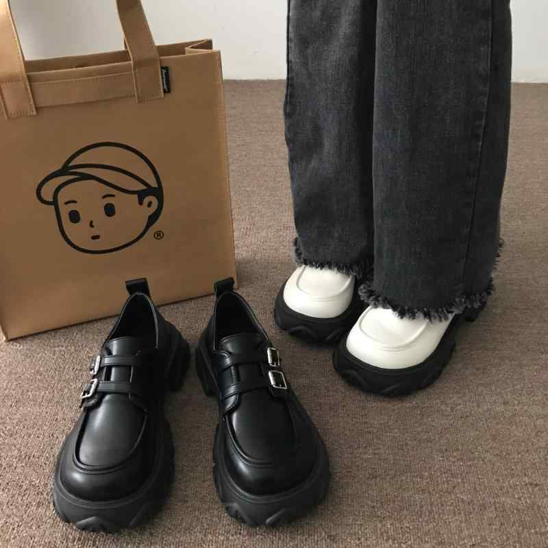 スカート レディース 秋 革靴 レザーシューズ カレッジ バックル シューズ 英国 厚底 小さい 女性 和風