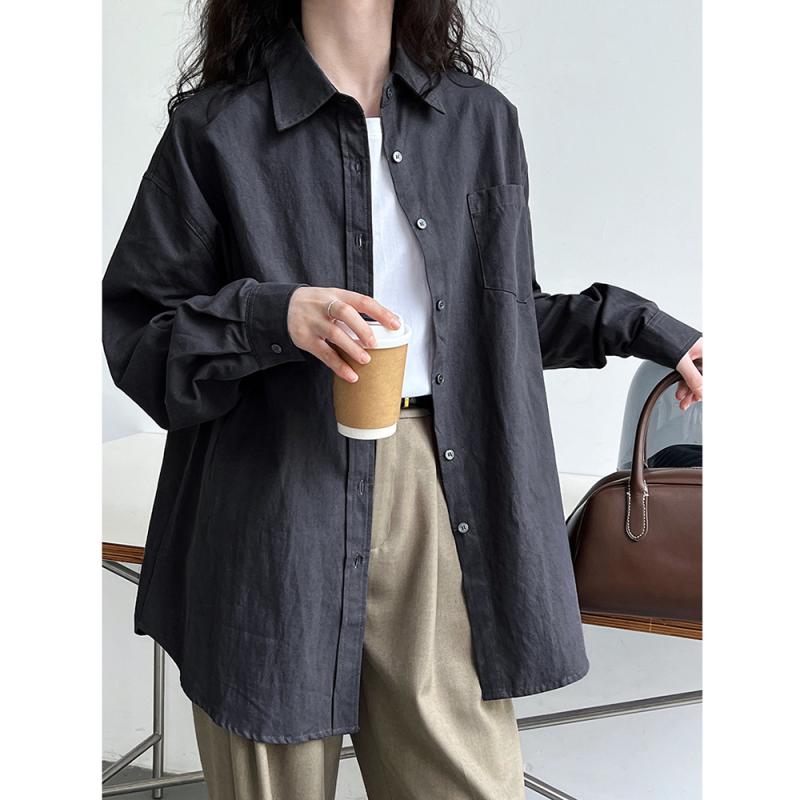 シャツ レディース コットン 秋 長袖 トップス おしゃれ ワーク 大型 製 無地 ポケット 初