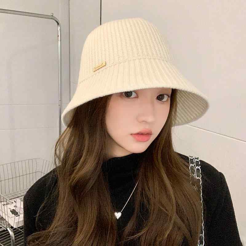 秋 冬 ニット 帽 女性用 シンプル スリット フィッシャーマン ハット メイクし 快適 暖かい 顔 見せる 小さい バケット ハット