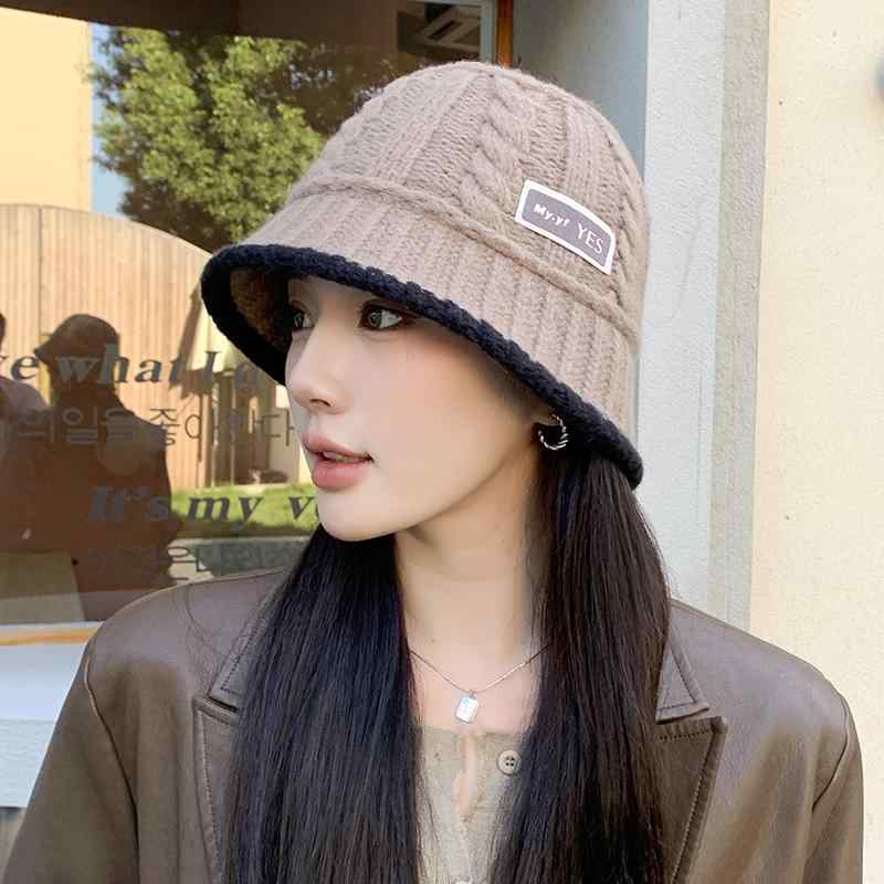 秋 冬 ニット ウール 帽 韓国 パッチ レター フィッシャーマン ハット 女性 シンプル 顔 見せる 小さい..