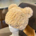 秋 冬 ニット 帽 クマ 耳 ウサギ 毛皮 帽子 女性 かわいい 暖かい 耳保護 バッグ ヘッド ハット 帽子