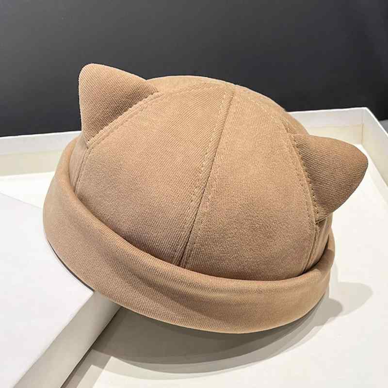 秋 冬 メロンハット ドーム帽 猫 耳 かわいい 大家 帽子 女性 韓国 ストリート 個性 防寒 帽子 ベレー 帽