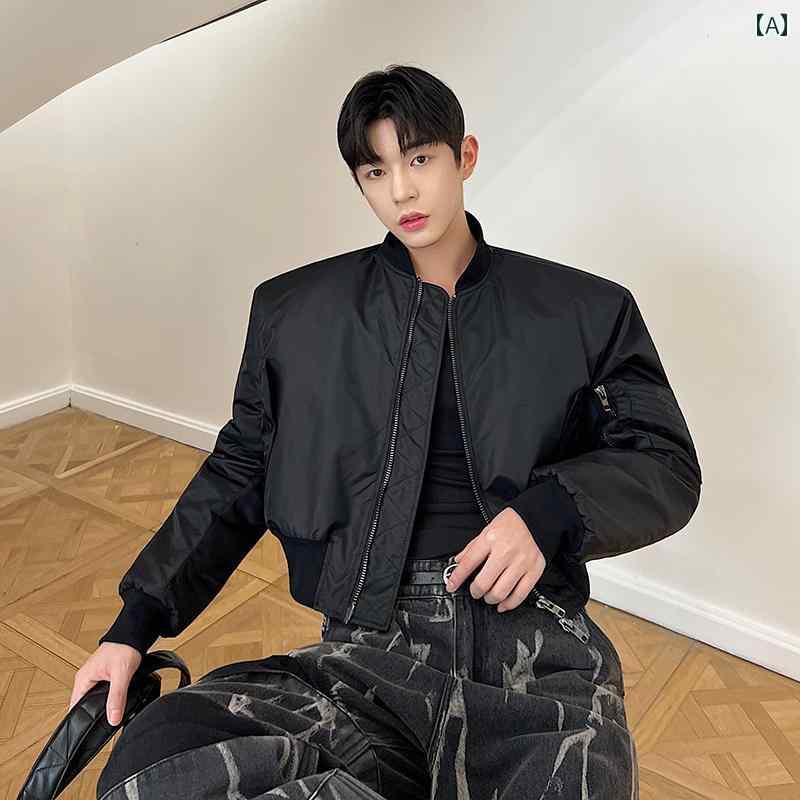 ジャケット 秋 冬 レトロ ミリタリーグリーン ボン バー ショート キルティング 男性 女性 ワイド ショルダー 野球 ユニフォーム 綿