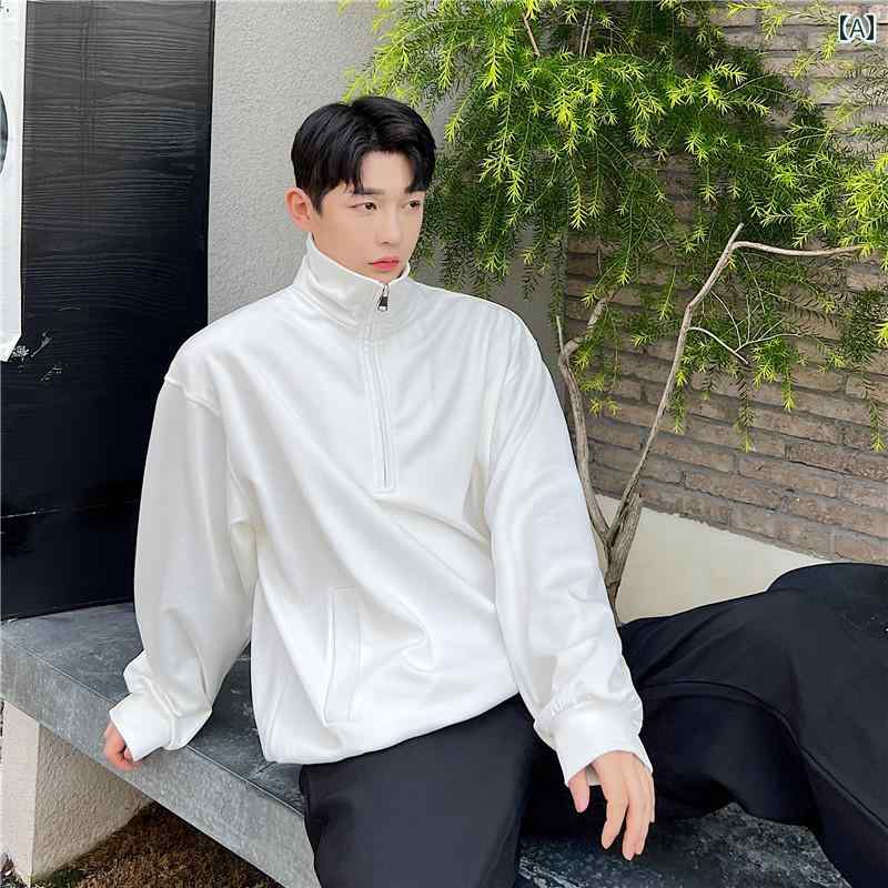 シャツ メンズ 春 トップス 韓国 ハーフ ジップ タートルネック スウェット 韓国 ハイエンド ソリッドカラー ドレープ性高 さ スポーツ