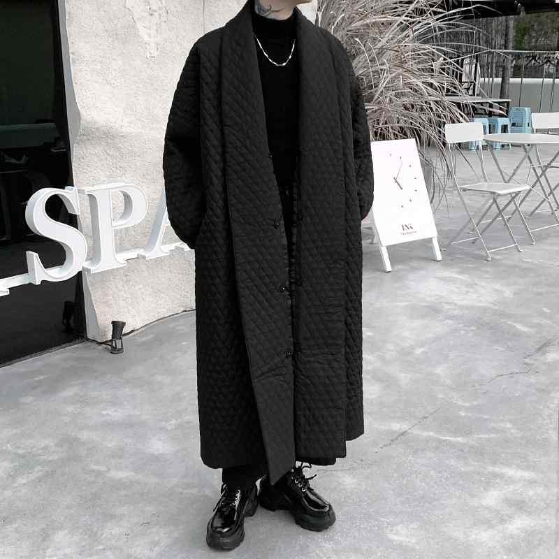 ジャケット メンズ コットン ダーク 紳士服 和風 カーディガン ロング 個性 ラー ペルチェック柄