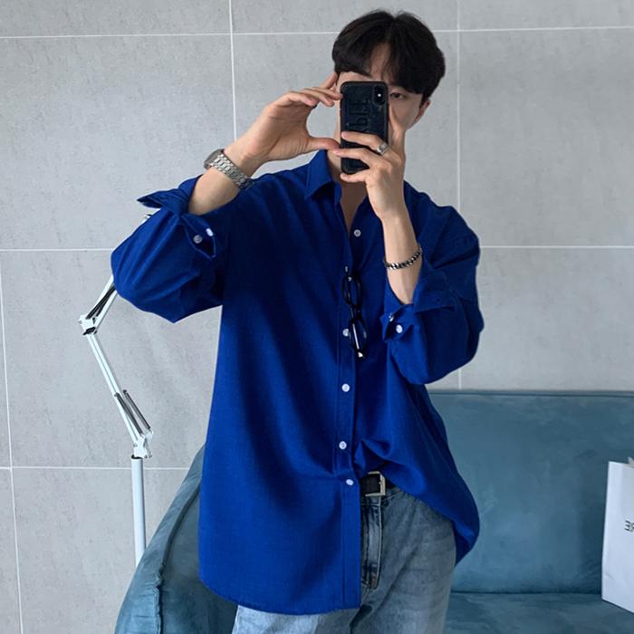 シャツ メンズ カジュアル おしゃれ トップス 男性 女性 韓国 シック ブルー オルチャン クラブルー