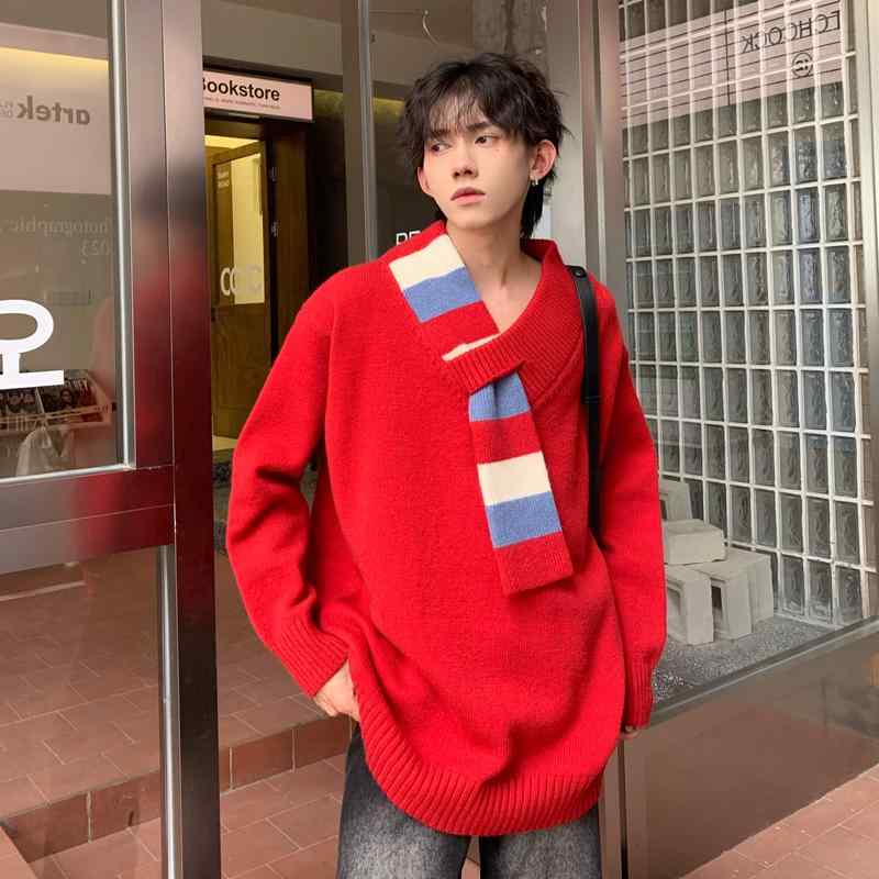 ジャケット セーター トップス 韓国 雰囲気 スカーフ 男性 女性 v ネック ハイエンド