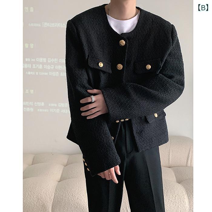 ジャケット メンズ 春 トップス ハイエンド レトロ スーツ 韓国 ショート シック ラウンドネック