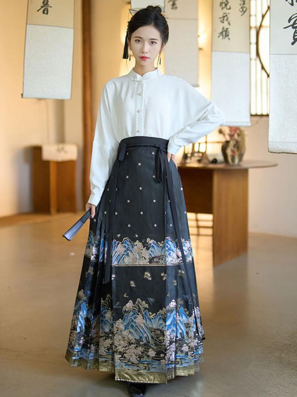 Women's Autumn/Winter Skirt, Exotic Top, Qianli Jiangshan, Traditional, Plus Size, Airplane Sleeve, Hanbok, Gold Weave, Chinese Style, Women's Suit