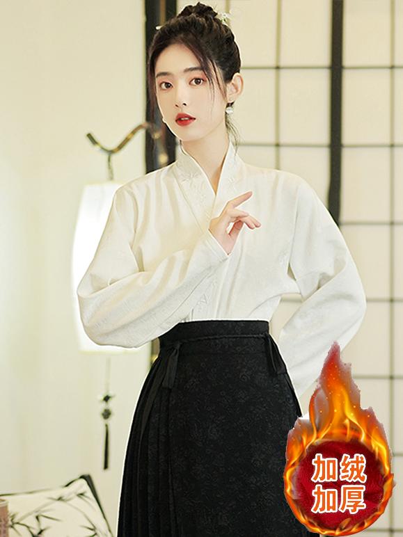 シャツ レディース 冬 長袖 に 合わせる トップス ベ ルベット 肥厚 中華風 アンティーククロス カラー 飛行機 袖