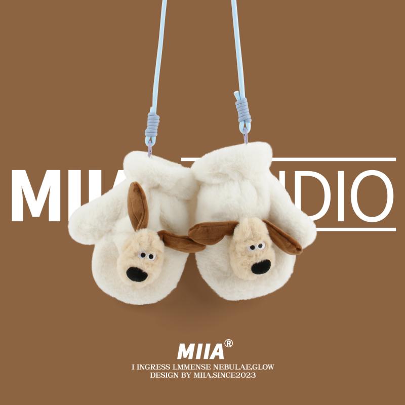 冬 かわいい 子犬 ぬいぐるみ 手袋 オールクルーシブ ミトン 防風 ホルターネック 乗馬 学生 暖かい カ..