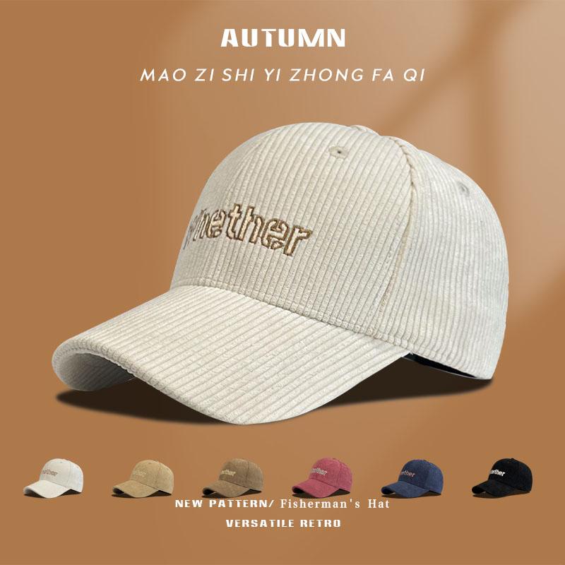 レディース 秋 冬 カジュアル キャップ コーデュロイ 野球帽 新 文字 刺繍 韓国 小 ひさし キャップ