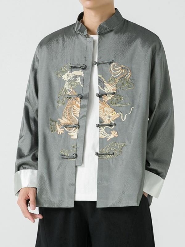 ジャケット メンズ 秋 冬 長袖 アウター 中国 唐装 男性 中華風 刺繍 レトロ ドラゴン 柄 漢服 大きいサイズ