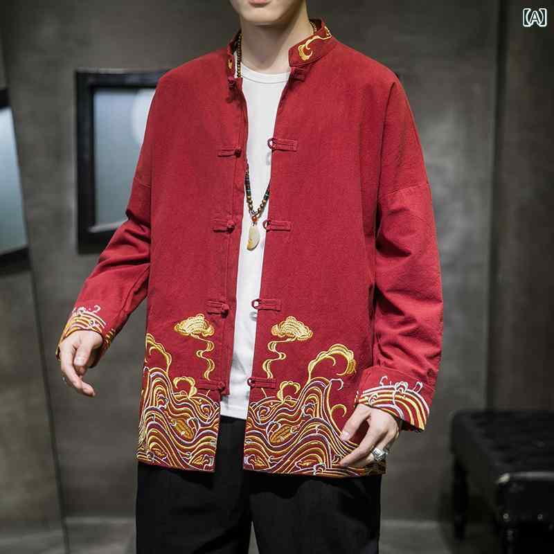 セキュアデポのジャケット メンズ 秋 春 アウター 中華風 中華風 ボタン レトロ 漢服 衣装 スーツ チュニック スーツ 唐 スーツ｜アングル2