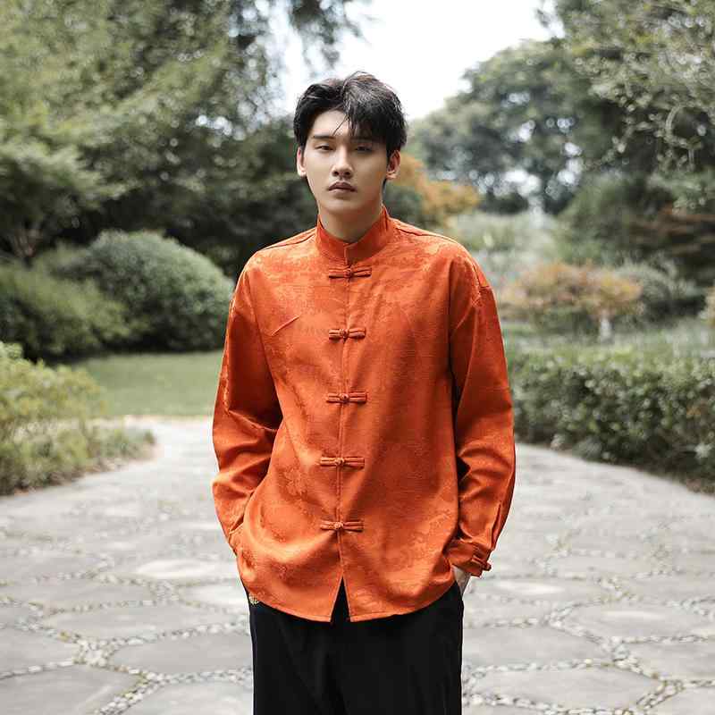シャツ メンズ 秋 長袖 漢服 中華風 冷感 ダーク パターン レトロ 唐 スーツ 大きいサイズ プレート ボタン