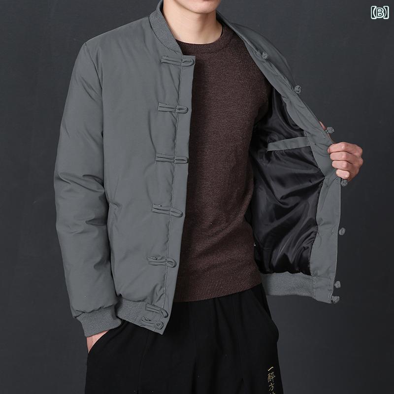 ジャケット メンズ コットン 冬 カジュアル アウター 男性用 用 肥厚 暖かい 綿 バックル 中華風 唐 スーツ レトロ スタンドカラー