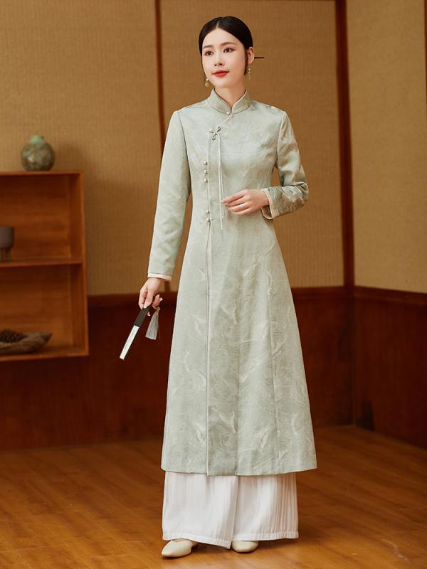 ドレス レディース 秋 チャイナ服 アオザイ 中華風 新 スーツ 袴 瞑想服 プレート ボタン トップス 漢服 瞑想服