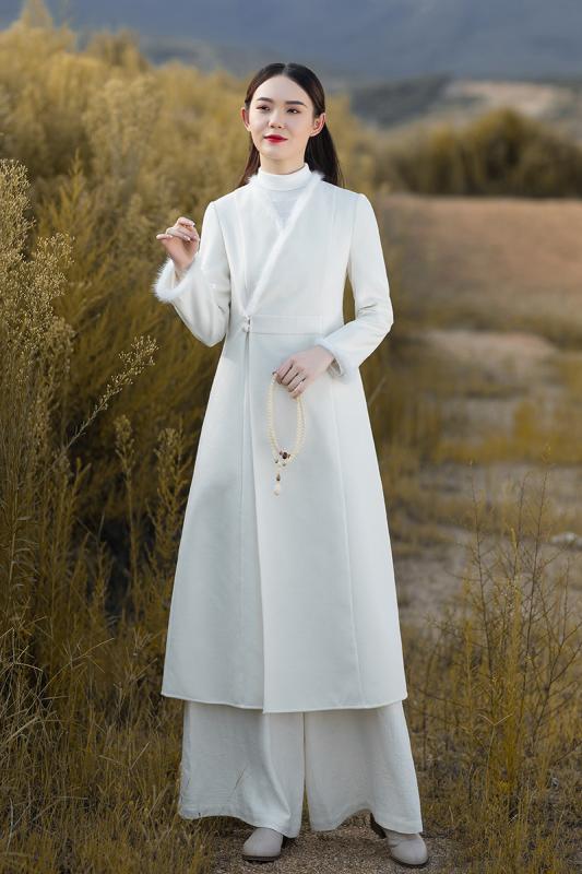 コート レディース 秋 春 ウール チャイナ服 アオザイ 中華風 唐服 レトロ 漢服 中国 瞑想服 女性 ティー スーツ