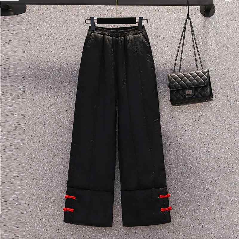 レディース 冬 カジュアル 中華風 厚手 綿 レトロ 中華風 バックル な ハイウエスト ガーゼ ボトムス