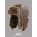 メンズ 秋 冬 パイロット帽 防寒 女性用 帽子 厚手 暖かい PU レザー ぬいぐるみ 帽子 屋外 スキー 防寒 耳保護 帽子 飛行 帽子 帽子