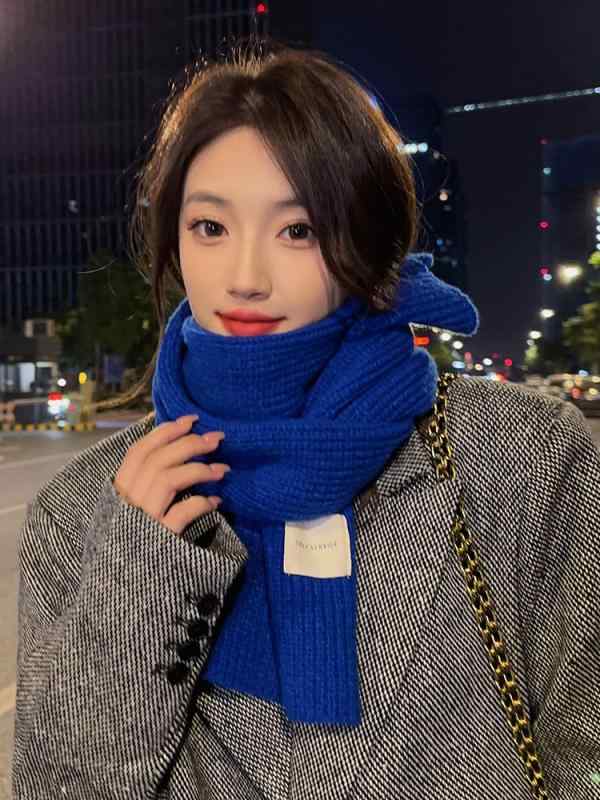 秋 冬 ニット マフラー 韓国 シンプル クラブルー ホワイト スカーフ 女性 学生 カップル 暖かい 肥厚 ..