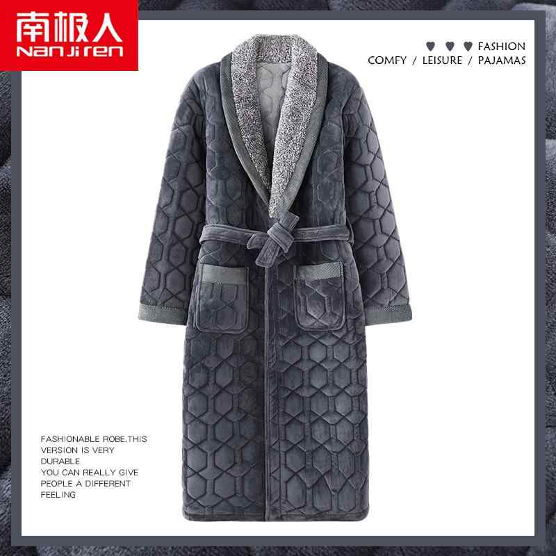 ジャケット メンズ 冬 パジャマ ルームウェア 寝間着 コーラル ベルベット キルティング 三層 厚く 暖かい 裏起毛 フランネル バスローブ