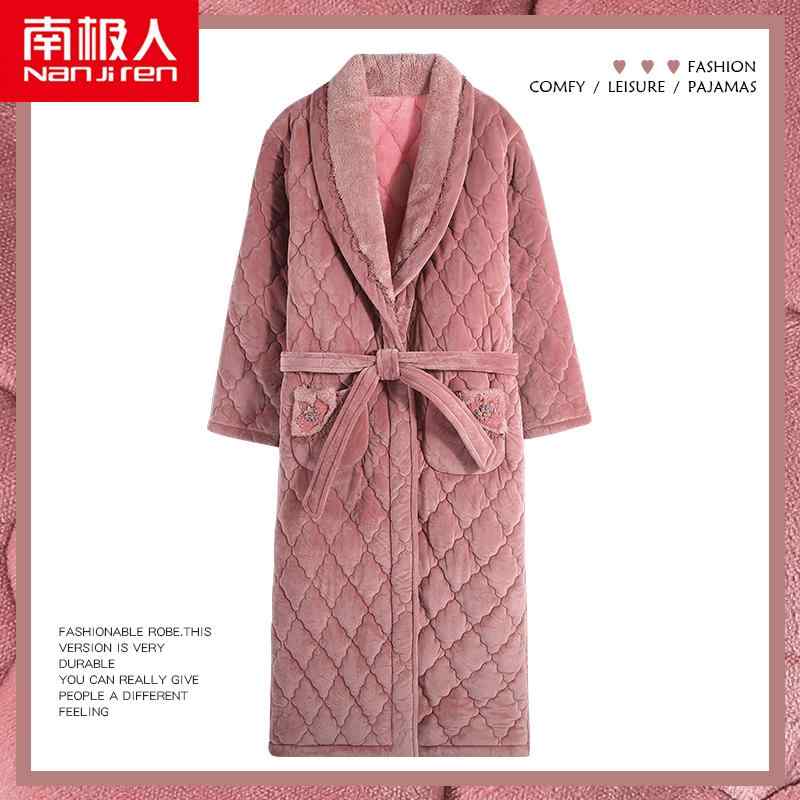 ジャケット 冬 パジャマ ルームウェア 寝間着 女性 フランネル パッド入り ネグリジェ バスローブ 三層..