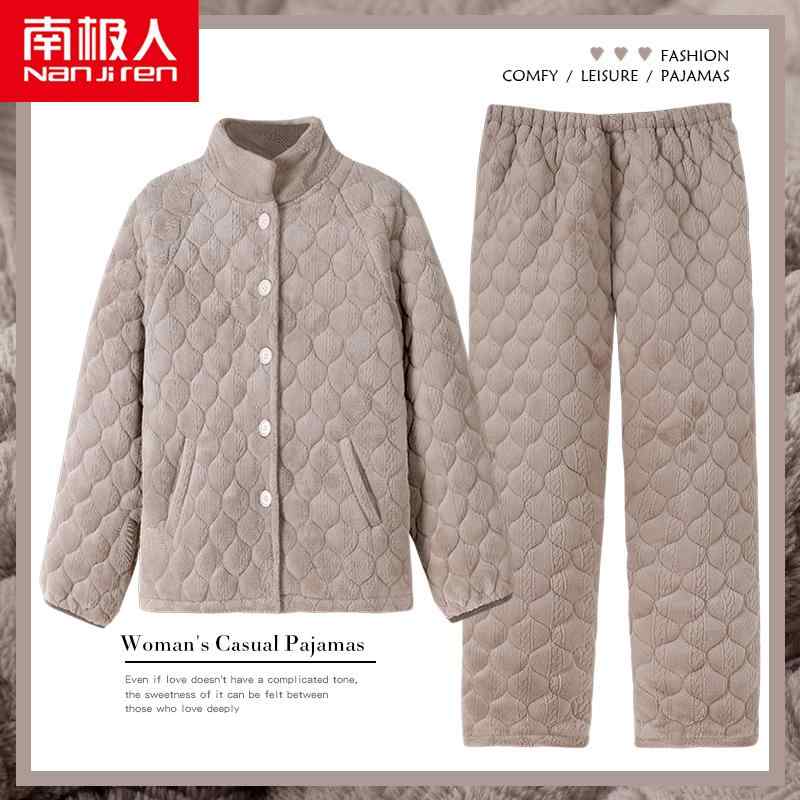 ジャケット 冬 パジャマ ルームウェア ナイトウェア 女性 3層 フランネル 厚手 サンゴ フリー スパッド入り ホーム 服 裏起毛スーツ