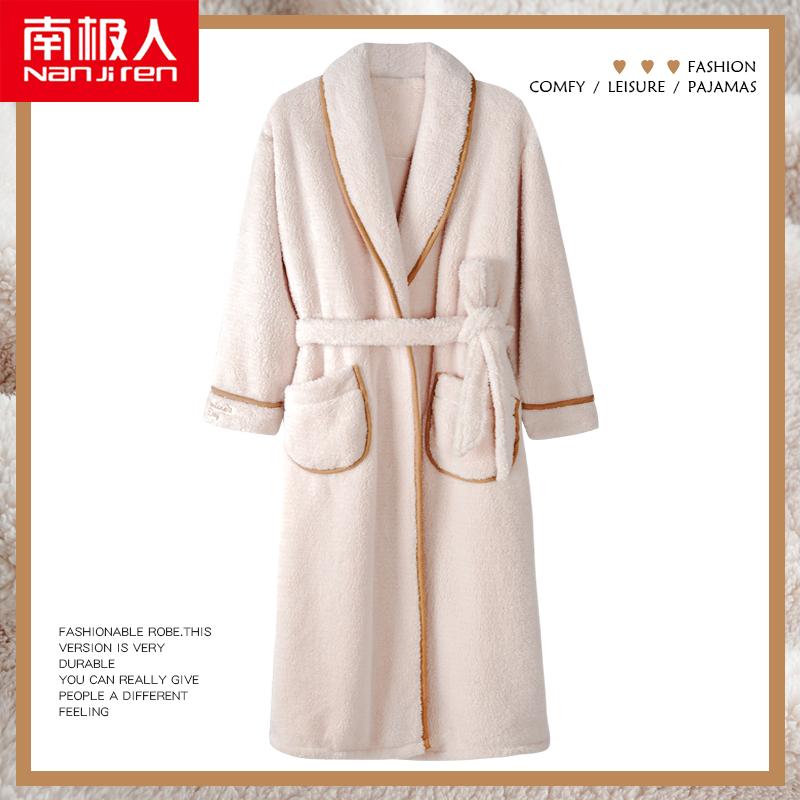 秋 冬 パジャマ ナイトウェア ルームウェア 女性 バスローブ ロング フランネル 厚手 ベルベット コーラル ベルベット