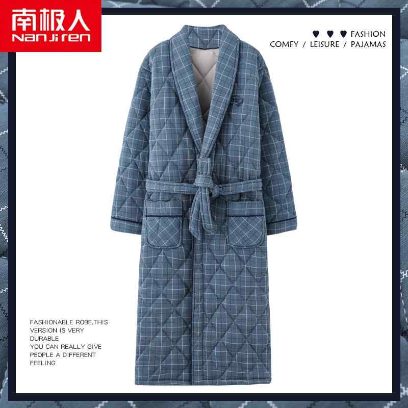 メンズ コットン 秋 冬 パジャマ ナイトウェア 三層 厚手 キルティング 暖かい バスローブ(4.0)