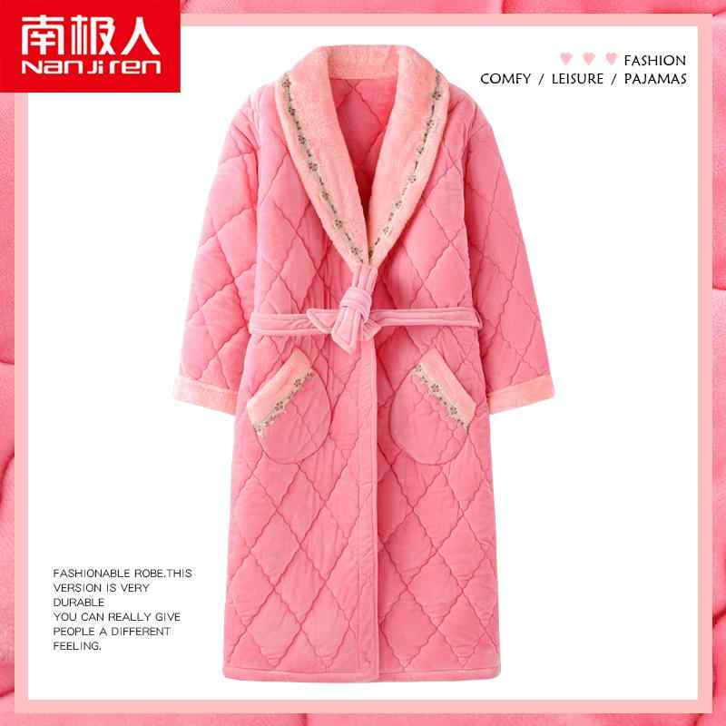 秋 冬 パジャマ ルームウェア ナイトウェア ナイトガウン 女性用 コーラル ベルベット 三層 キルト 厚..