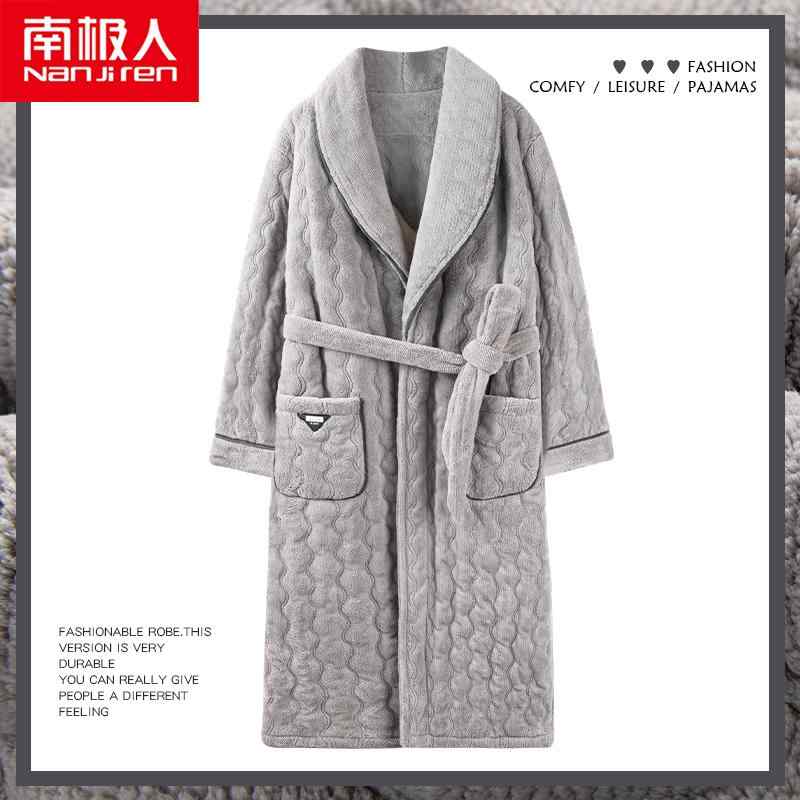 ジャケット メンズ 秋 冬 パジャマ ルームウェア 寝間着 三層 厚手 裏起毛 ロング コーラル フリー スパッド入り バスローブ