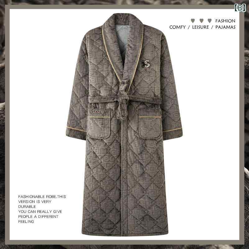 メンズ 秋 冬 パジャマ ルームウェア 厚み 裏起毛 エクストラ ロング コーラル フ...