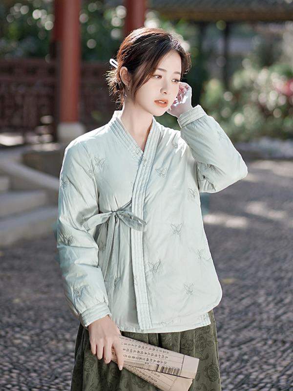 재킷 겨울 크로스 컬러 한복 차이나 자수 레이디스 쇼트 다운 명상 차 정장