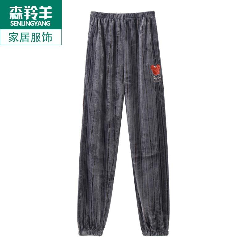 メンズ 秋 冬 カジュアル パジャマ ズボン 快適 ゆったり コーラル ベルベット 裏起毛 厚手 大きいサイズ 暖かい フランネル ホーム(4.0)