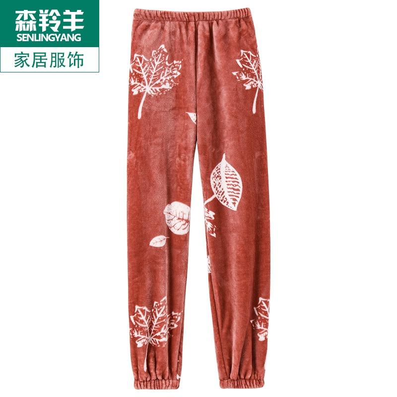 Underwear, Sleepwear - レディース 秋 冬 カジュアル パジャマ ズボン 快適 ゆったり ママ コーラル フリース 裏起毛 フェアリー 暖かい