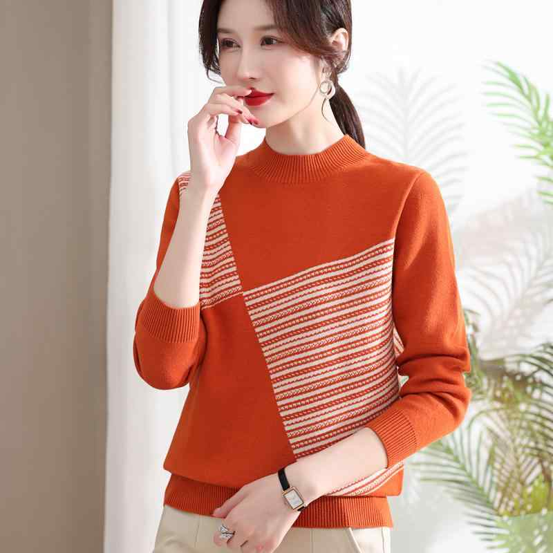 ニット セーター トップス おしゃれ ファッション レディース 秋 レディース 春秋 大きめサイズ ストライプ カジュアル 長袖 デイリー エレガント
