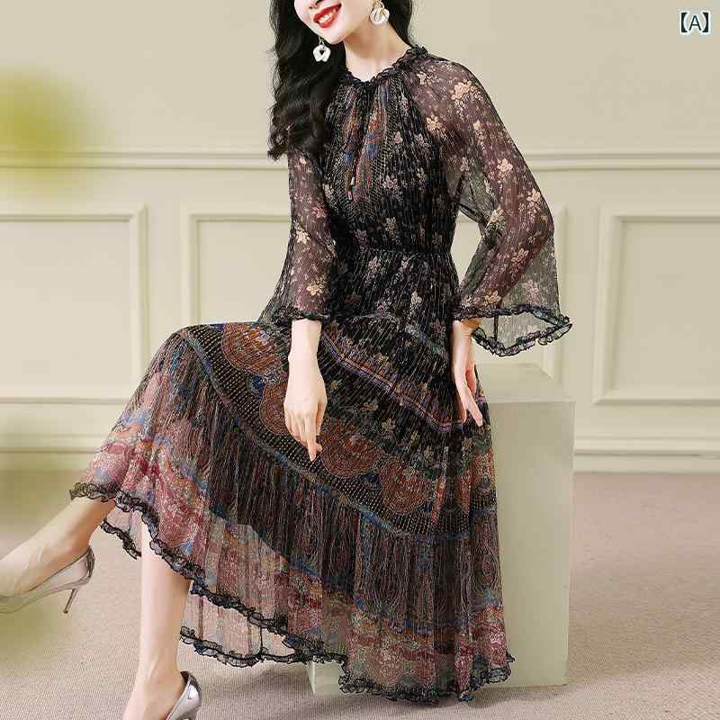 ドレス ワンピース 夏 レディース アンティーク 豪華感 レトロ 花柄 スカート エスニック 個性 レディース カジュアル