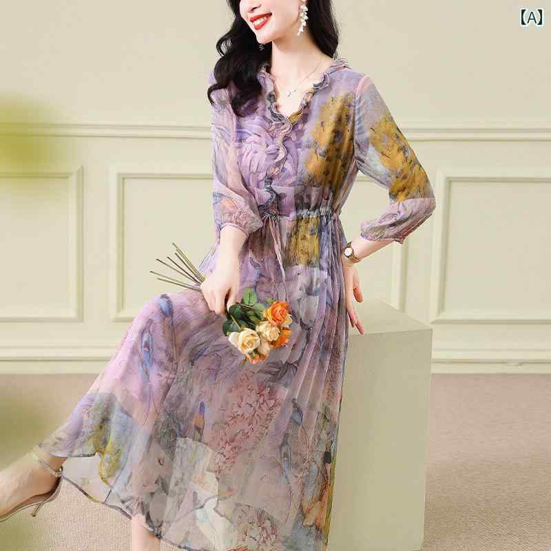 ドレス 夏 ワンピース レディース スリムフィット 若見え アンティーク 大人かわいい 上品 韓国 Vネック レディース レトロ 花柄 スカート